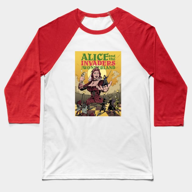 Alice and the Invaders From Wonderland Baseball T-Shirt by Bret M. Herholz